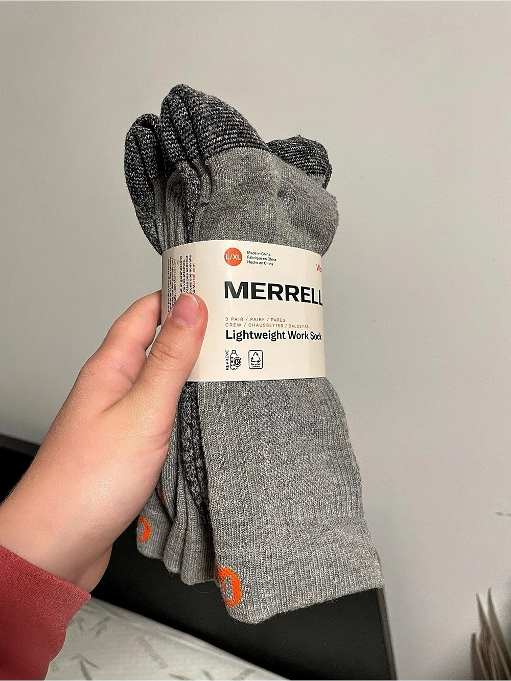 Merrell Lightweight Work Sock 3 Pair Gray NWT